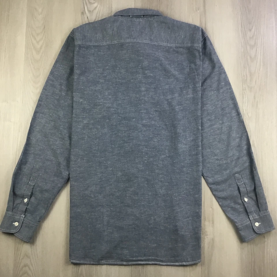 Camisa Gap Para Hombres XL Azul Cambray Slub Calce Ajustado Manga Larga Mezcla de Lino Utilidad Foto 4 de 4