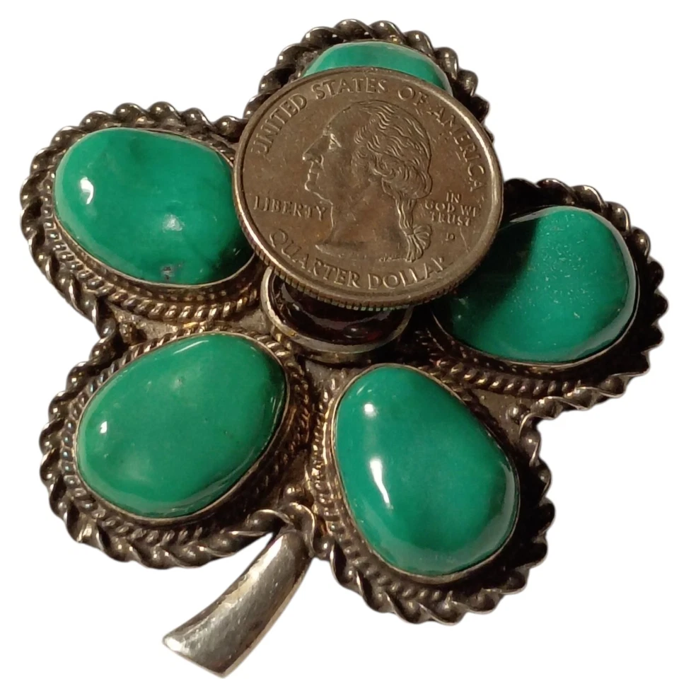 Colgante prendedor trébol de 5 hojas de plata esterlina turquesa y ámbar Hubei Foto 3 de 4