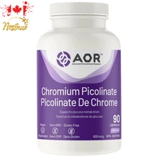 AOR Chromium Picolinate 600mcg 90 Capsules – Trace Mineral Support – Canada