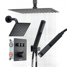 Shower Faucet Set, 12 Inch Thermostatic Ceiling Mount Rainfall Shower System wit