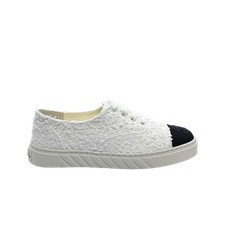 Chanel Sneakers Cotton Tweed Grosgrain  White Black Wmn SZ 