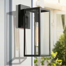 LNC Modern Black 1-Light Outdoor Outside Metal Wall Lantern Sconce Glass Shade