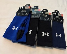 4 Pairs Under Armour UA Team Cushioned Crew Socks Mens Size 8.5-13 1Blue 3Black
