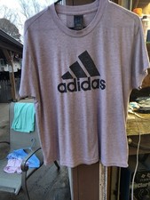 adidas Light Pink Black Logo Graphic Jersey T-Shirt Crew Neck Size L