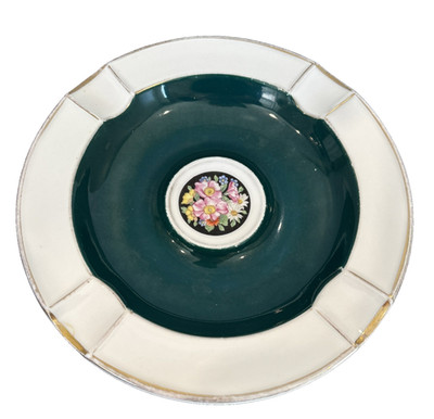 Schumann Arzberg Germany  Porcelain Ashtray Flowers Dark Green Center 7 1/2''