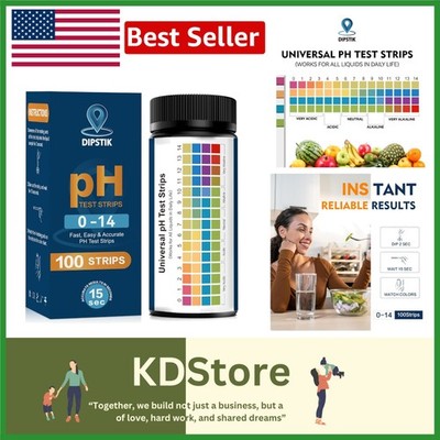 pH  Strips 0-14 Universal for Water, Pool, Aquarium, Spa, Food, 100ct