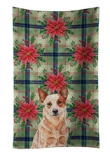 Red Heeler Australian Cattle Dog Christmas Poinsetta Kitchen Towel WDK8488KTWL