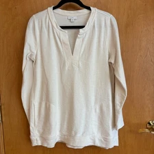 J Jill Cream Long Sleeve V Neck Knit Tunic Top Casual Comfort