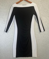 Lauren Ralph Lauren Sz 6 Black White Colorblock Sheath Dress Ruched 3/4 Sleeve