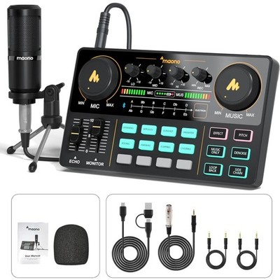Versatile Podcast Equipment Bundle with Battery-Powered Mixer for All Devices