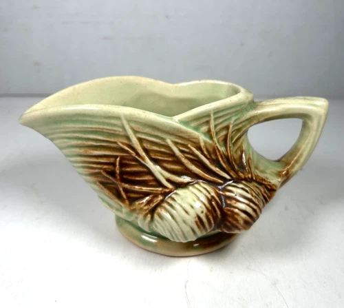 Vintage McCoy Pinecones Creamer Green/Brown 1940's Small Pitcher or Planter