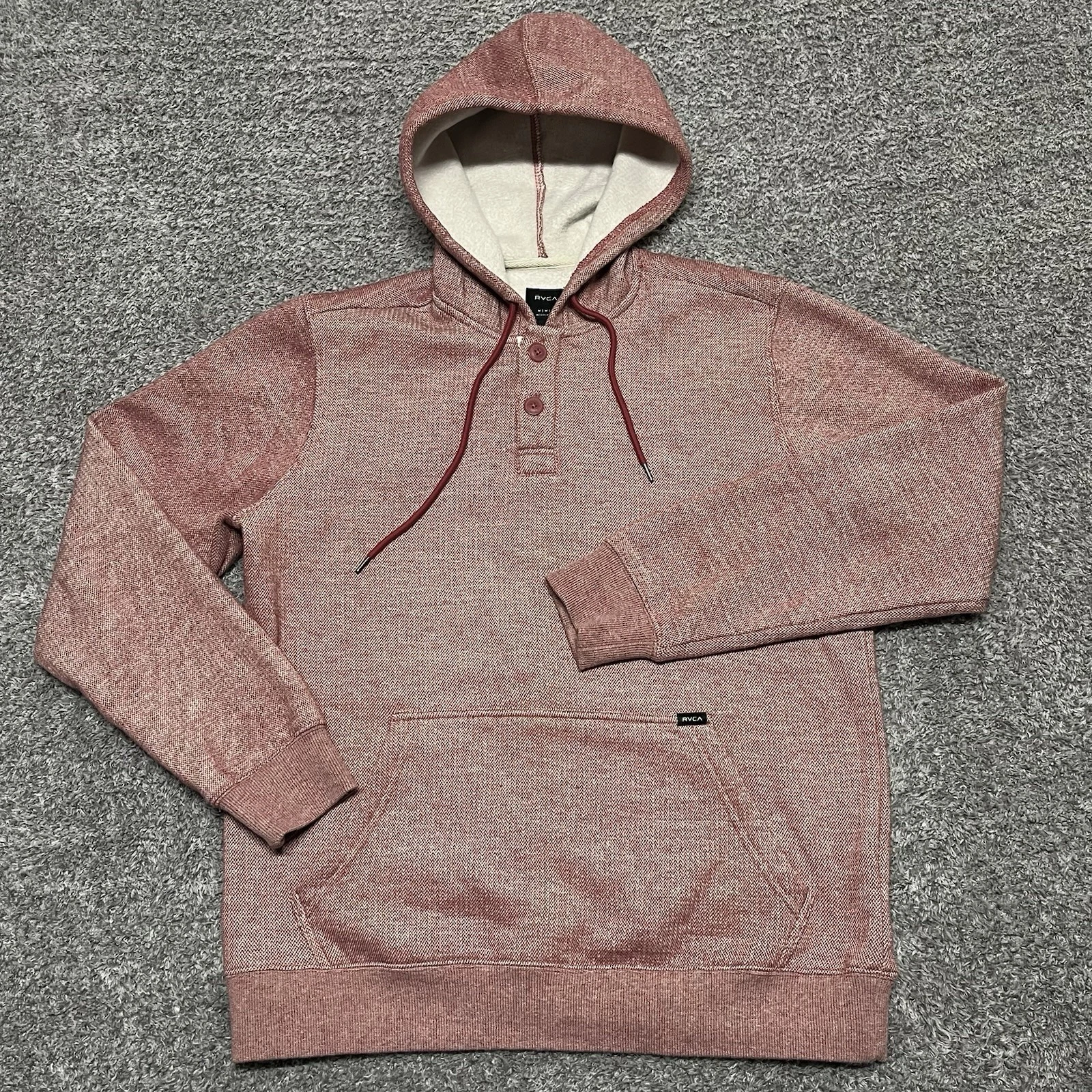 RVCA Mens Henley Hoodie Sweatshirt Medium Long Sleeve Pullover Kangaroo Pocket
