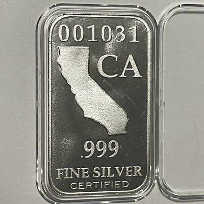 California U.S. State Silver Bar 1 Troy Oz .999 Fine Pure Silver