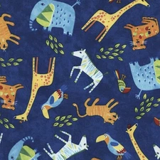 Safari Animals Giraffe Lion Dark Blue 100% Cotton Fabric by The Yard