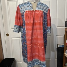 Dress Xxl Color Block Gathered Bodice Blue Brick White Shirt Sleeve