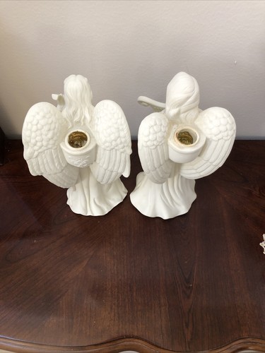 Lyrical Angels Porcelain White Bisque Taper Candle Holders Set Of 2 By Partylite - Picture 15 of 17