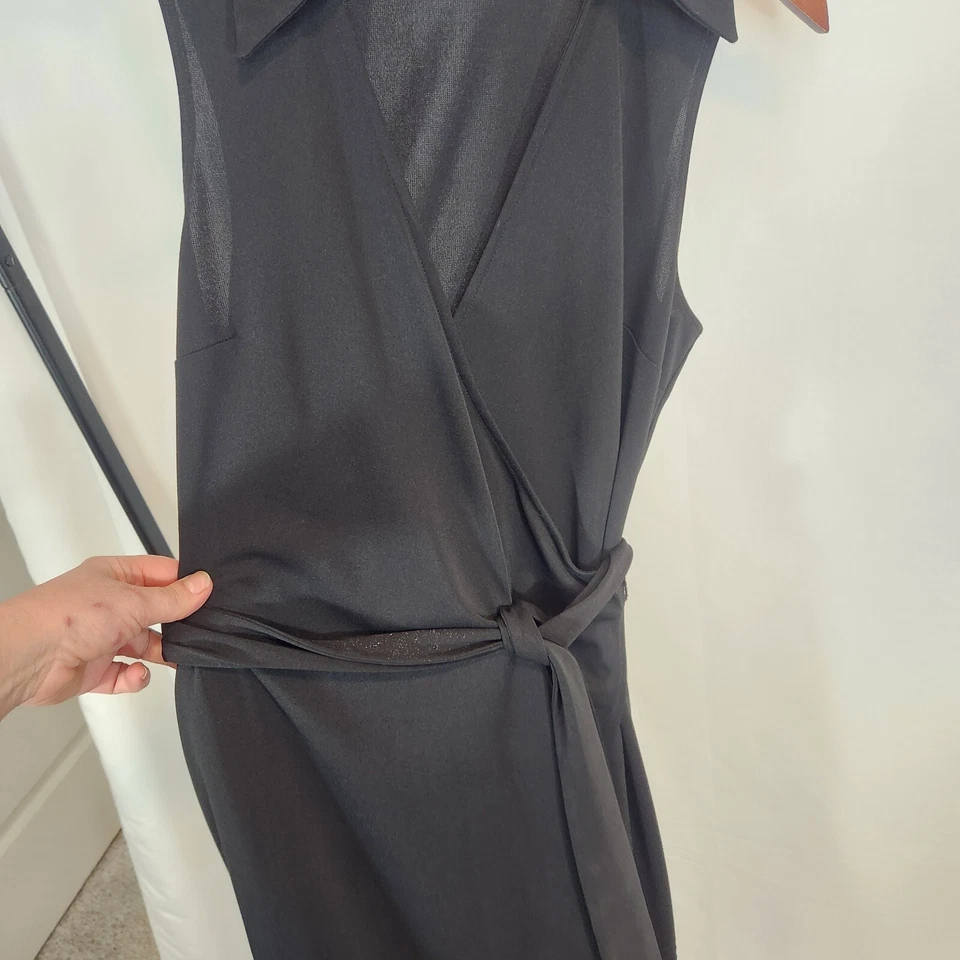 EXPRESS Stretch Wrap Black Dress LBD Short Cap Sleeves 11/12 - Image 3 of 4