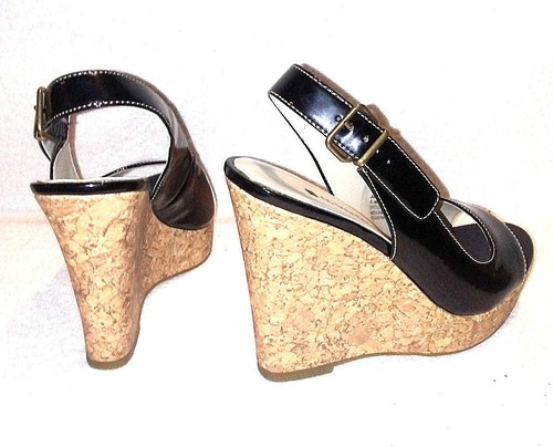 No Boundries Womens Jan Black Open Toe Wedge Hi Heel Shoes US Size 7.5 A131 - Picture 3 of 6