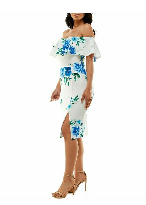 premier amour one shoulder womens short sleeve midi sheath dress New Premier Amour Short Sleeve Off The Mid Shoulder Midi Sheath Dress Sz 12