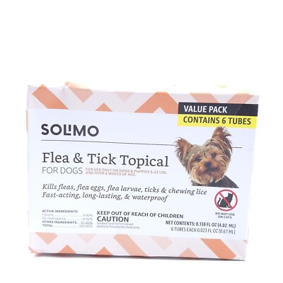 Solimo Flea & Tick Topical for Small Dogs 5-22 lbs & Over 8 Weeks - 6 Tubes NEW