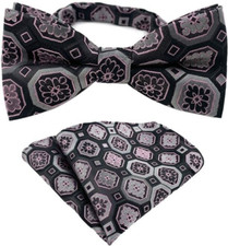 Mens Pre-Tied adjustable Bow Tie Polka Dot Pink Bowtie Hanky Wedding Party