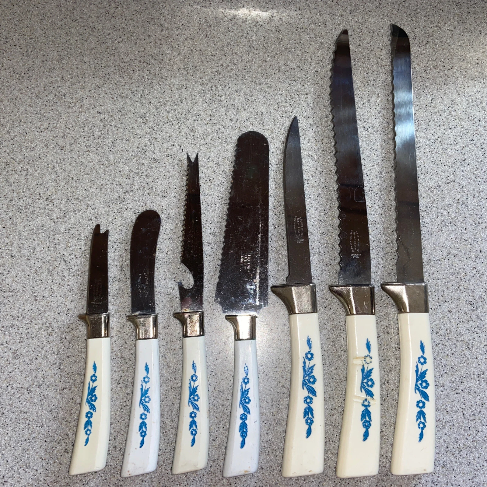 Lifetime Cutlery Sheffield England Knife Set Of 7 Blue Cornflower Stainless