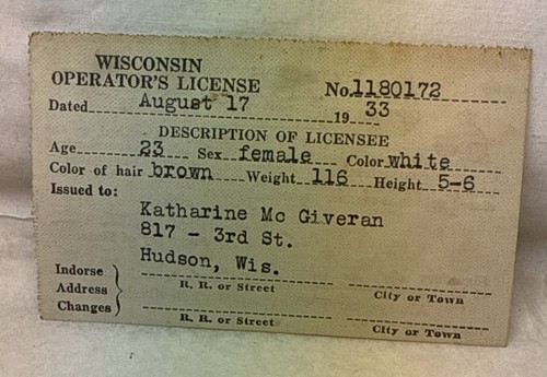 Wisconsin Inspector License 1933 Wisconsin Operator’s License Driver Auto Cloth Linen Card Signed ...