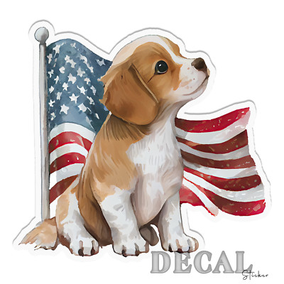 Patriotic Beagle Puppy  Vinyl Decal Sticker Indoor Outdoor 4 Sizes