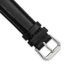 18mm 7.5" Black Smooth Leather Silver-tone Buckle Watch Band