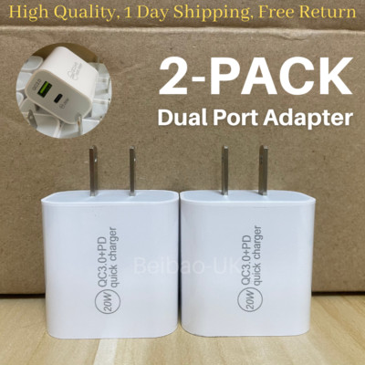 2PACK QC3.0 20W PD Fast Wall Charger USB C Power Adapter Universal For iPhone LG