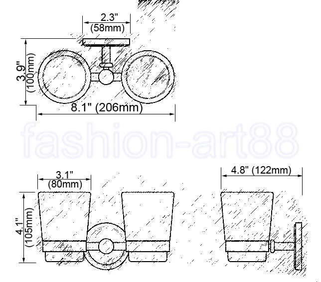 Soporte de cepillo de dientes de montaje en pared de baño cromado pulido doble taza de cerámica fba796 Foto 3 de 4