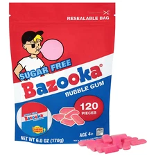 Bazooka Sugar-Free Bubble Gum Pellets Bag - 120 Count Bulk Gum, Original Flavor