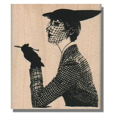 Mounted Rubber Stamp, Pretty Hat Lady, Woman, Face,Beautiful,Elegant Lady,Person