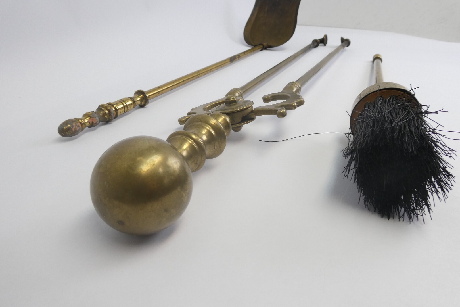 Mixed Set of Fireplace Tongs Shovel Brush Tools Antique & Vintage Brass Metal