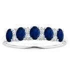 Five Stone Oval Blue Sapphire Half Eternity Wedding Band in 925 Sterling Silver