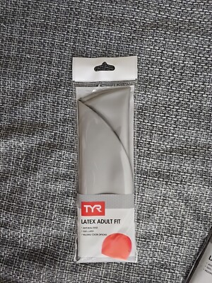  TYR Latex Swim Cap, SILVER, Black Anti-Roll Edge, Adult One-Size, Ages 16+