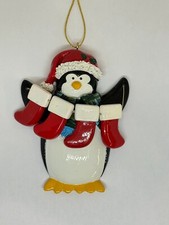Personalized Penguin 4 Stockings Xmas Ornament Family Friends Names and Message