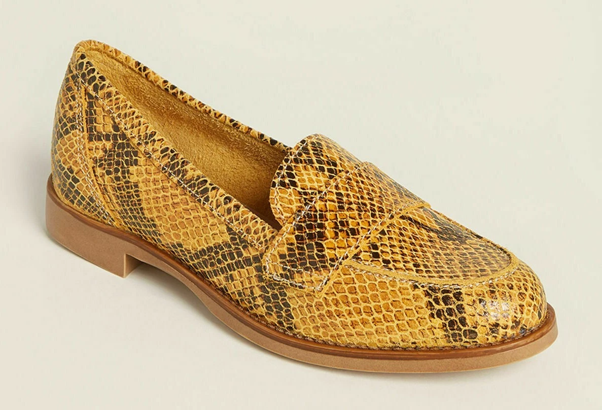 GABRIELLA YELLOW SNAKESKIN EFFECT LEATHER PENNY LOAFERS FLATS 37 ITALY 200