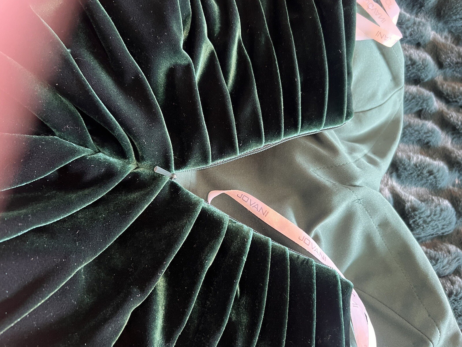Jovani Dark Green  Velvet Long Evening Dress image 3