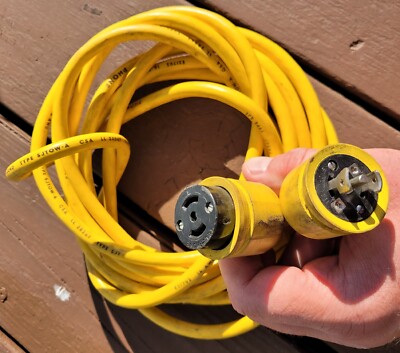 Vintage 15ft Heavy Duty 3 Prong Twist-Lok Yellow SJTOW-A SJT Telephone Cable