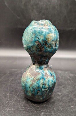 Handmade Studio Art Pottery Raku Glaze Green Bubble Vase 6'' Signed KCA