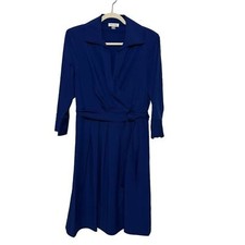 Calvin Klein NWT Blue Gingham Plaid Fit Flare Modest Midi Dress Women’s Size 8