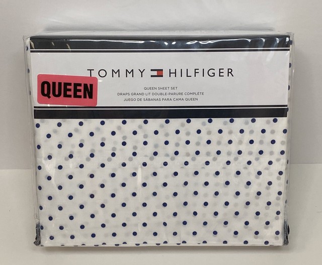 Tommy Hilfiger Queen Sheet Set White With Blue Dots eBay