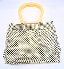 Vtg Whiting Davis Alumesh Mesh White Cream Bag Bakelite or Lucite Handle HTF