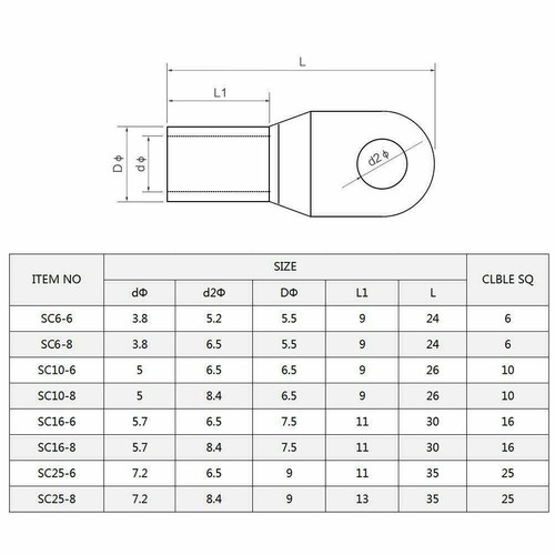 100/50x 6-35 mm2 anillo de lengüeta de cobre enlatado terminales de batería conectores de soldadura de cables - Imagen 2 de 11