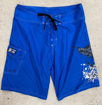 Men's Pelagic Swim Trunks Blue Cargo Marlin 34 String Quick Dry Light Fish Poly