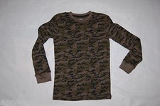 Boys L/S Shirt ARMY GREEN  BLACK CAMO Waffle Knit Thermal M 8-10