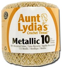 Aunt Lydia's Metallic Crochet Thread - Size 10 - Natural/Gold, 100 yd