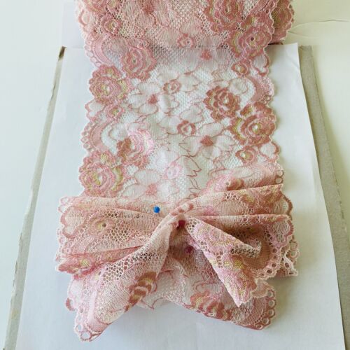 Stretch Floral Embroidered Border Lace Trim/Mesh/Sewing/Lingerie/Craft/6.5” Wide - Picture 11 of 12