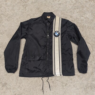 Vintage '70s BMW Nylon Racing Jacket Lightweight Black White